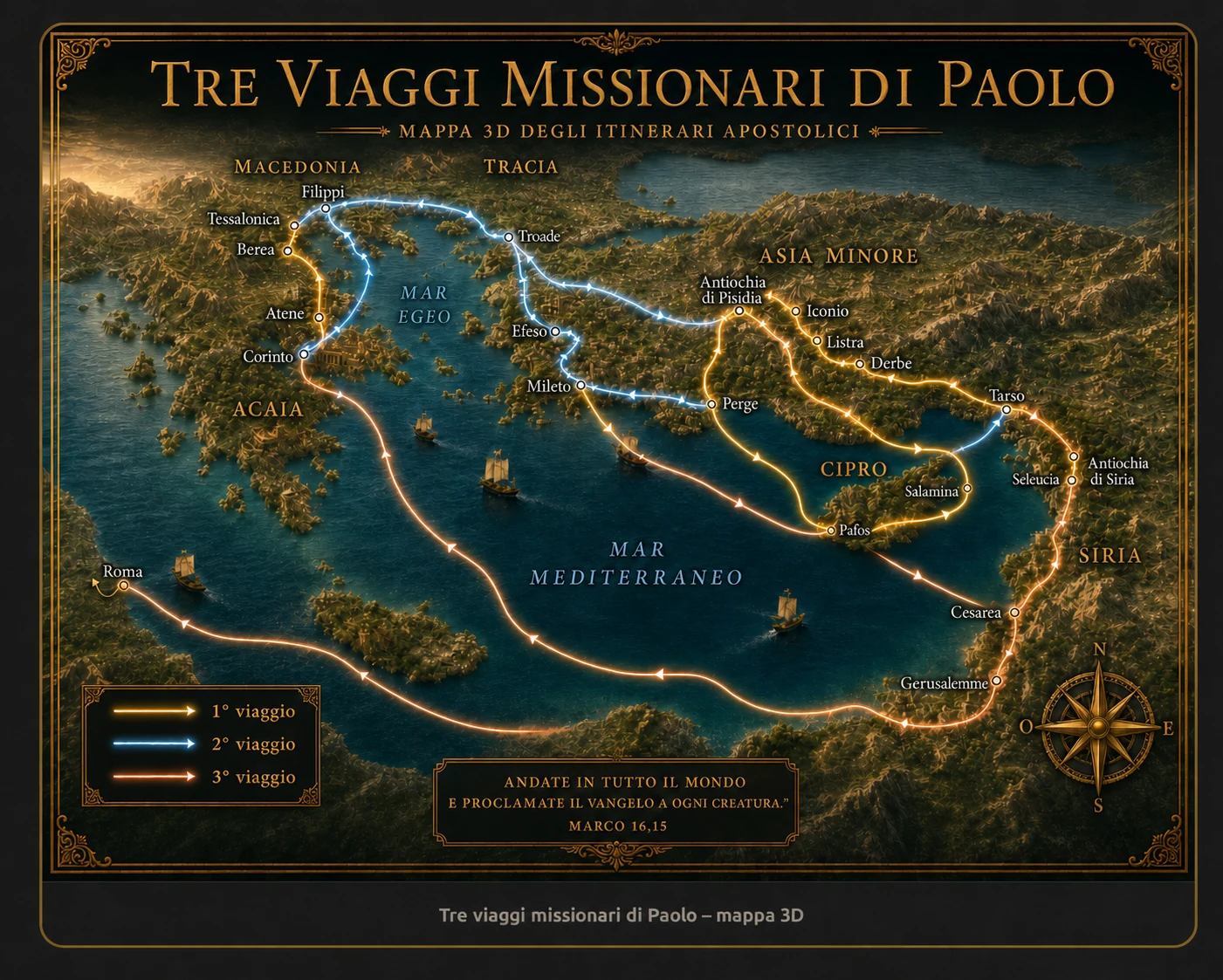 Tre viaggi missionari di Paolo — mappa 3D